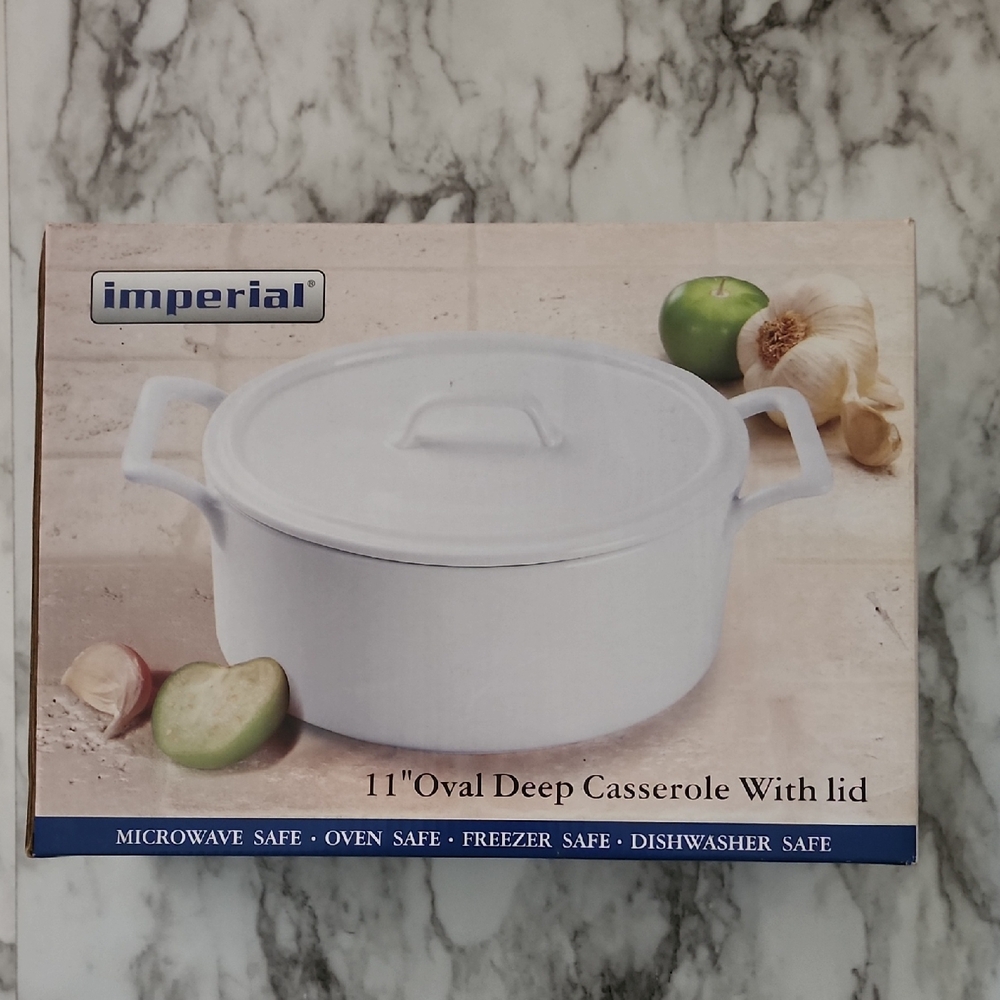 Imperial White Oval Deep Casserole with Lid